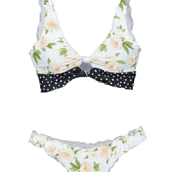 White Floral Print Knot Keyhole Bikini - Picture 5 of 5